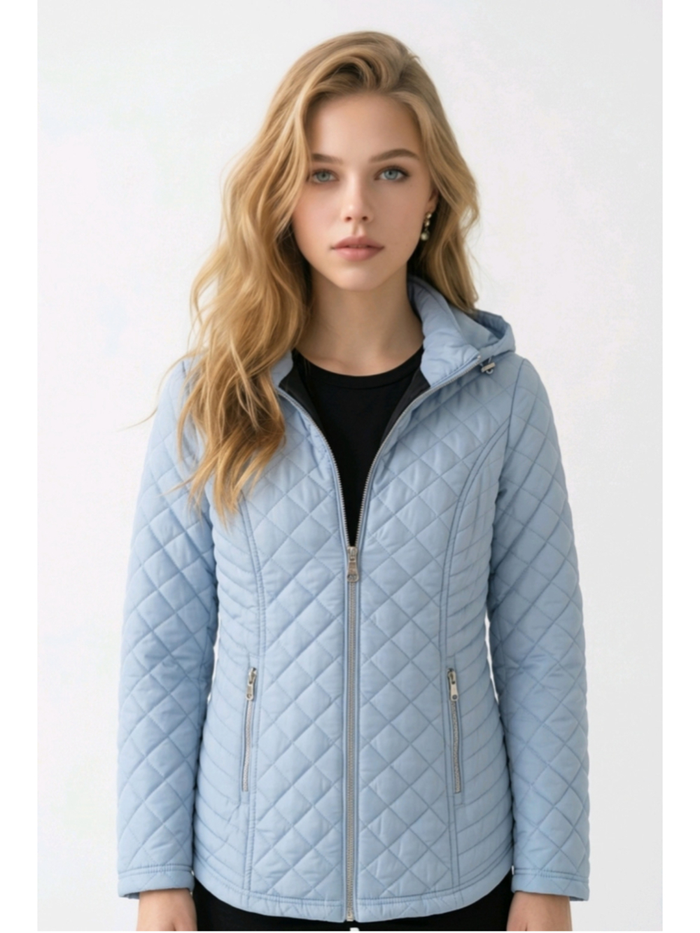 Laura Petite Quilted Puffer Jacket Light Blue Size S